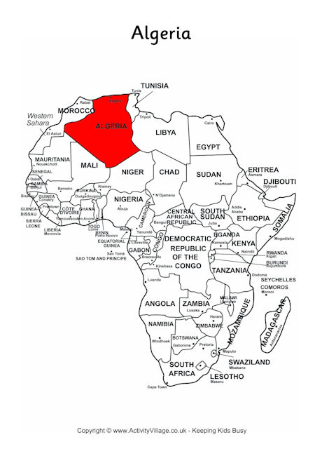 Algeria on map of Africa