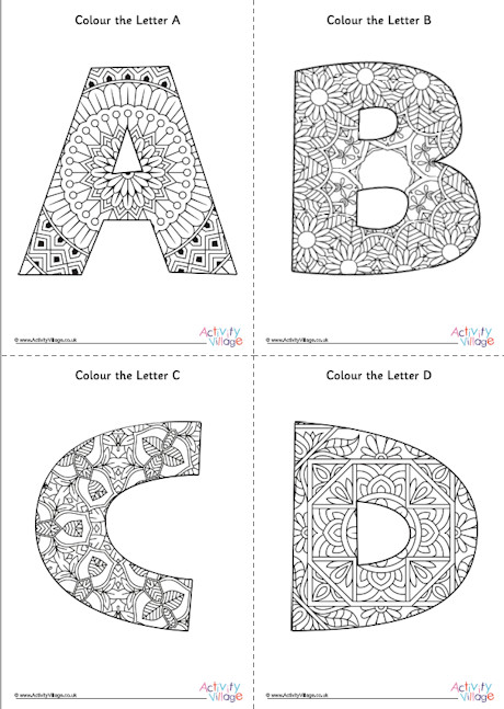 All alphabet mandala colouring pages
