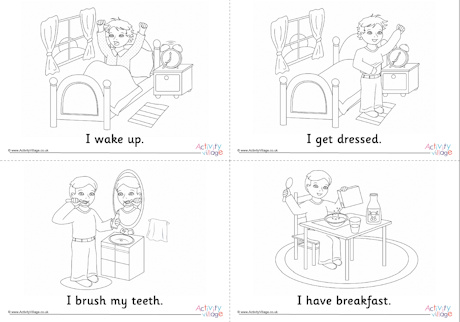 All Daily Routine Colouring Pages - Labelled