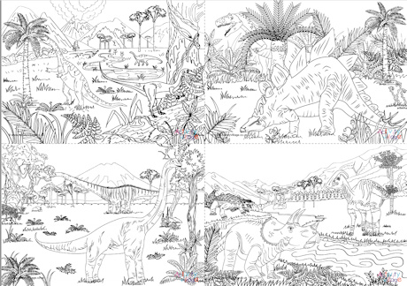 Dinosaur scene colouring pages