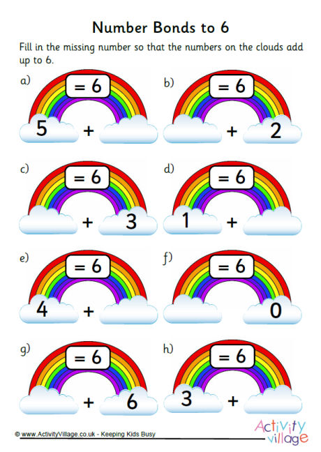 All rainbow number bond worksheets 5 to 10