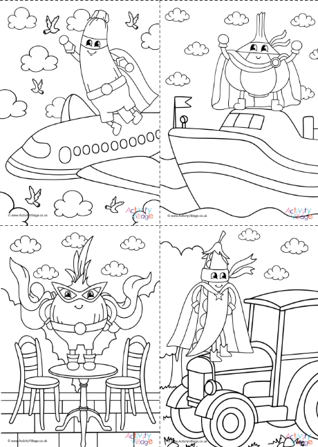 All Superhero Vegetable colouring pages - complex