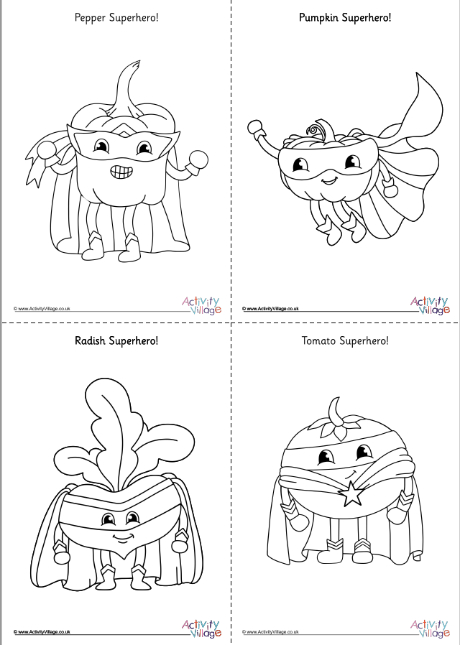 All Superhero Vegetable colouring pages - simple