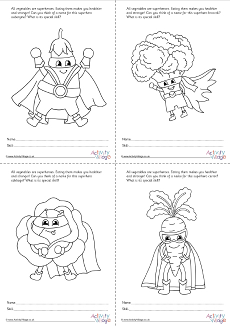 All Superhero Vegetable colouring worksheets