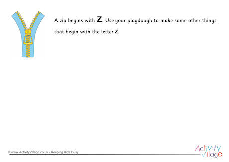 Alphabet Begin With The Letter Z Playdough Mat