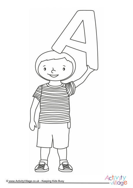 Alphabet of Children colouring pages - A - boy