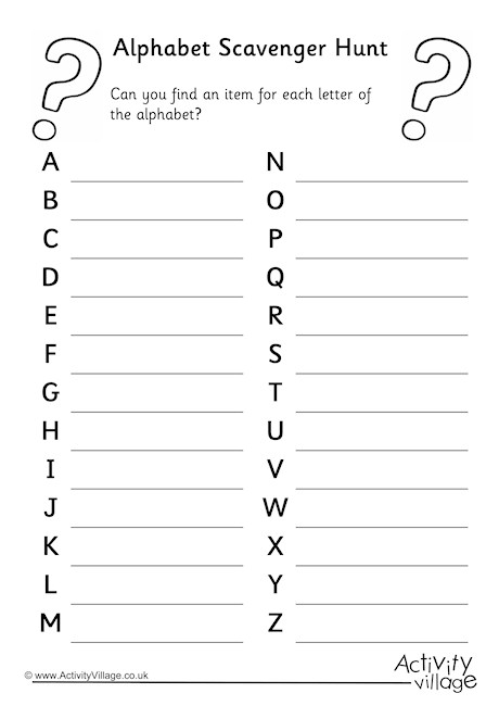 Alphabet Scavenger Hunt Alphabet Scavenger Hunt
