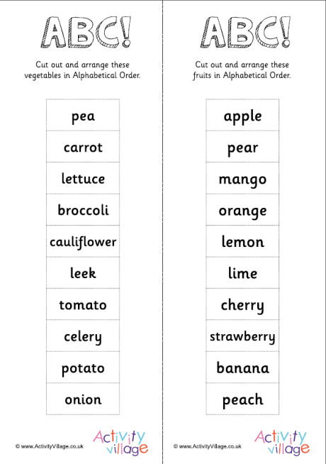 Alphabetical Order -10 Food Words