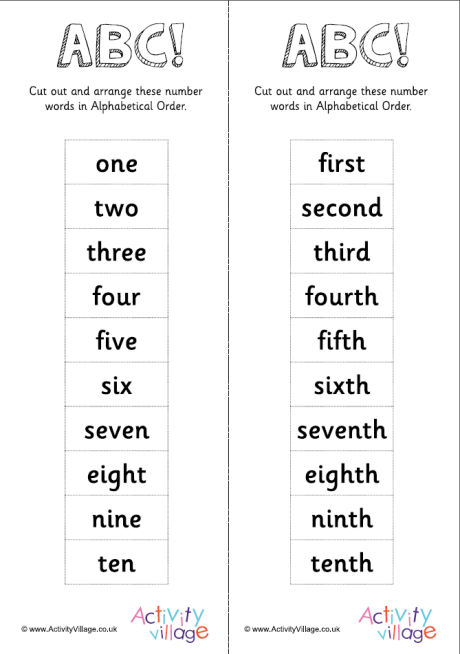 Alphabetical Order -10 Number Words Alphabetical Order -10 Number Words