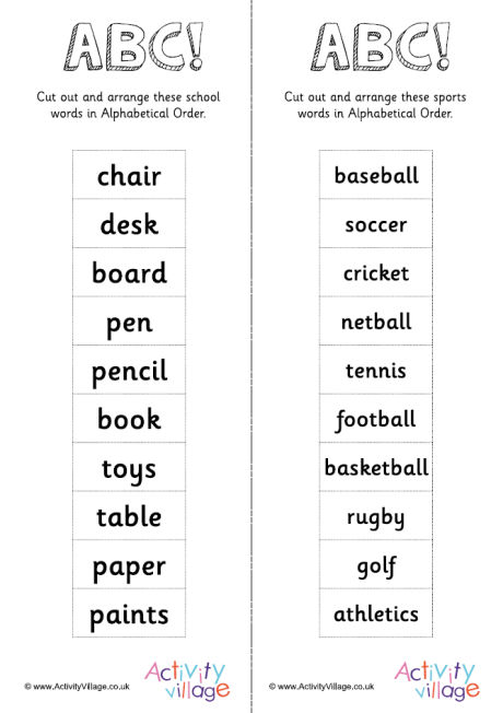 Alphabetical Order -10 Sports Words