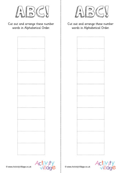 Alphabetical order 10 word card blanks