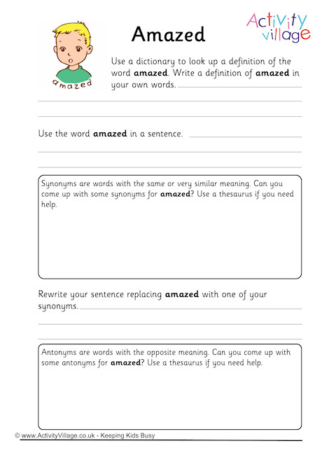 Amazed Vocabulary Worksheet