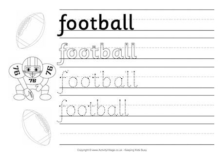 American football handwriting worksheet