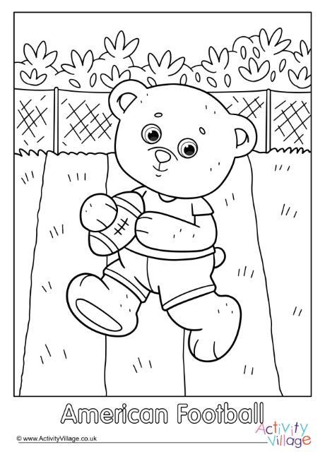 American football teddy bear colouring page 2