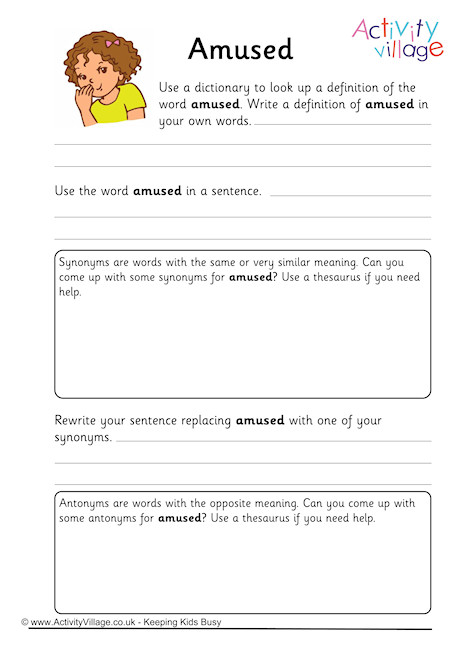 Amused Vocabulary Worksheet