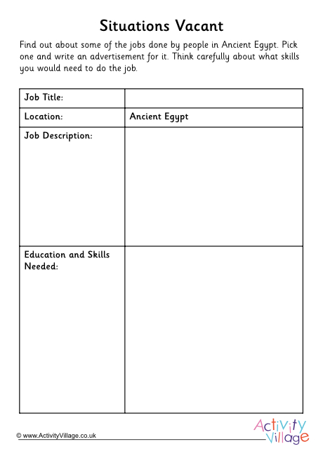 Ancient Egypt Jobs Worksheet