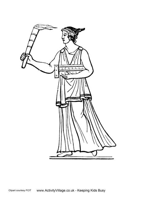 Ancient Greeks torch colouring page
