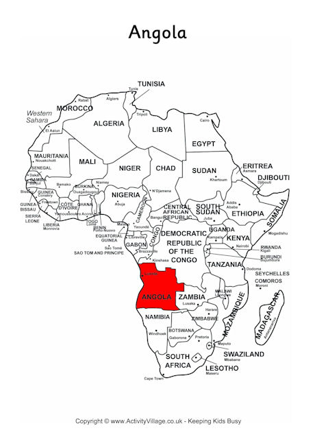 Angola on map of Africa	
