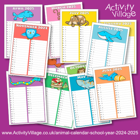 Animal Calendar School Year 2024-2025
