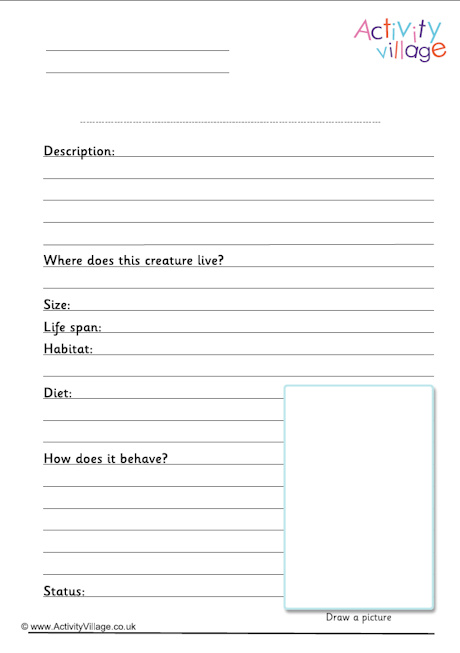 Animal fact finding worksheet blank Animal fact finding worksheet blank