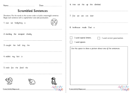 Animals scrambled sentences worksheet KS1 Animals scrambled sentences worksheet KS1
