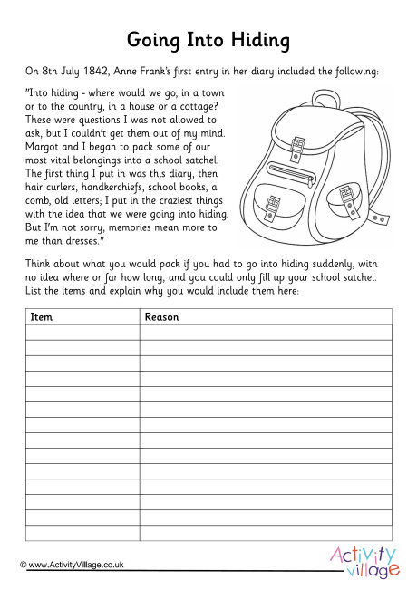 Anne Frank Free Printable Worksheets