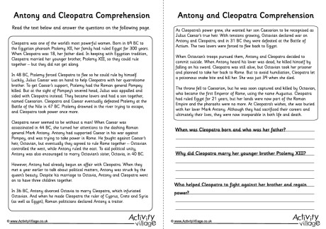 Antony and Cleopatra Comprehension Antony and Cleopatra comprehension
