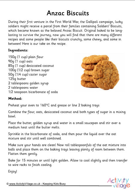 Anzac biscuits recipe printable Anzac biscuits recipe printable