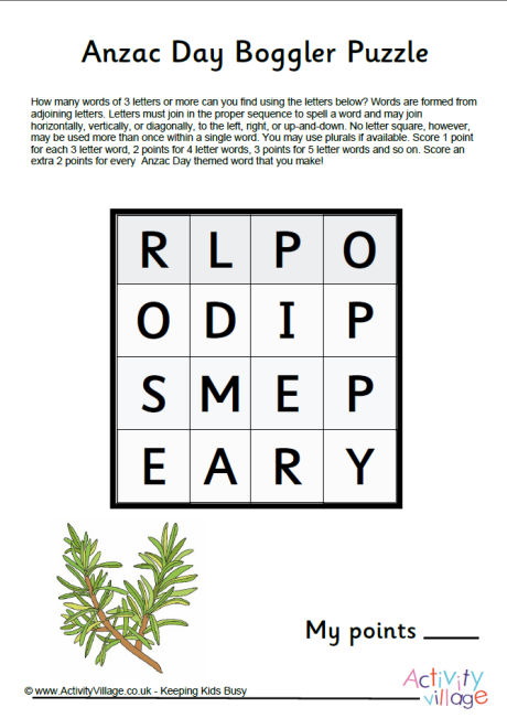 Anzac Day boggler puzzle