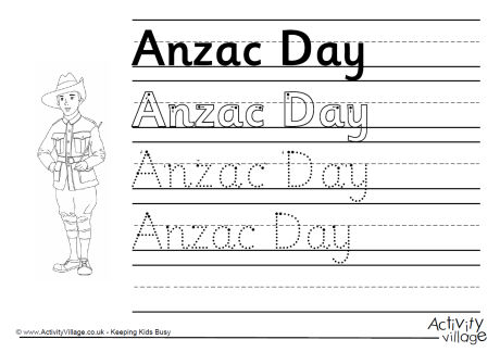 Anzac Day handwriting worksheet