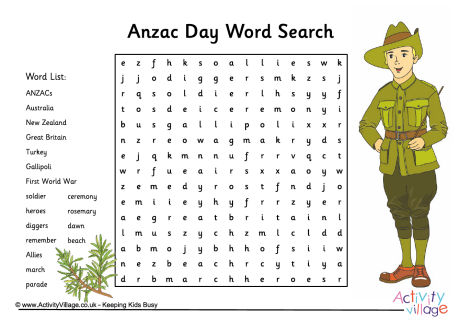Anzac Day word search