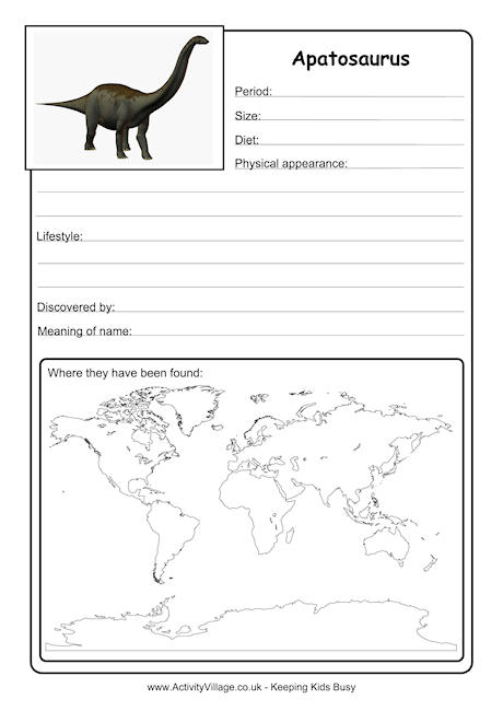Apatosaurus worksheet