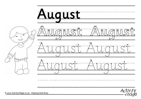 August handwriting worksheet