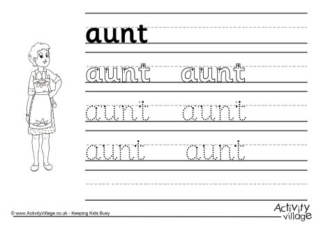 Aunt Handwriting Worksheet