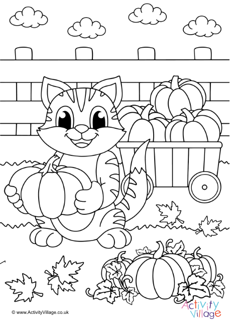 Autumn cat colouring page 5