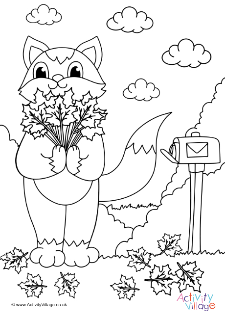 Autumn cat colouring page 6