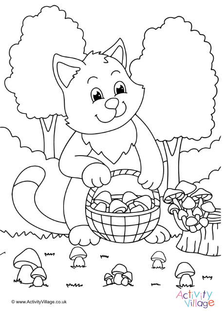 Autumn cat colouring page 8