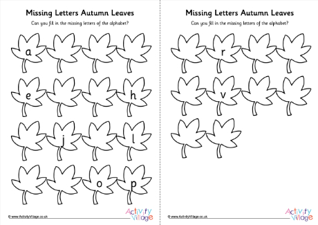 Autumn Leaf missing letters of the alphabet worksheet