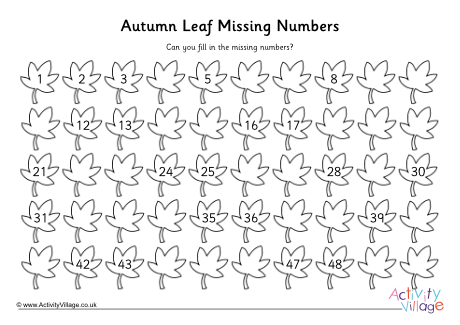 Autumn leaf missing number worksheet to 50