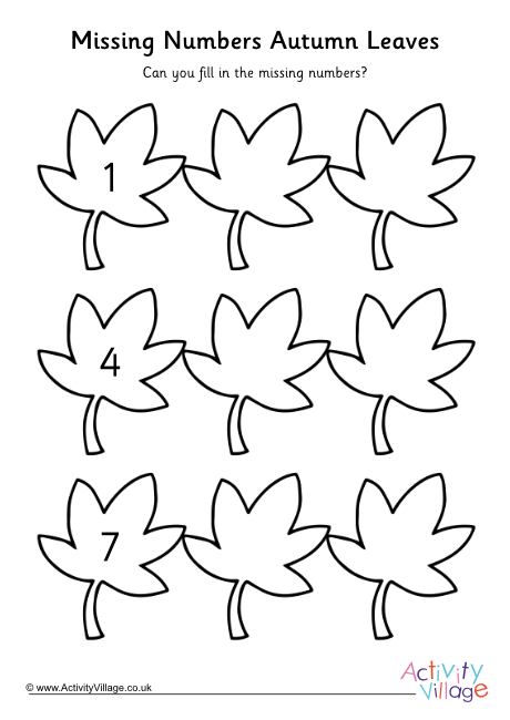 Autumn Leaf missing number worksheet to 9