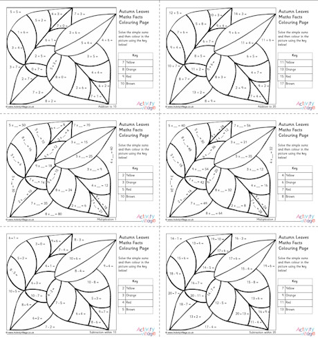 Autumn leaves maths facts colouring pages Autumn leaves maths facts colouring pages