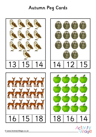 Autumn Number Peg Cards To 20