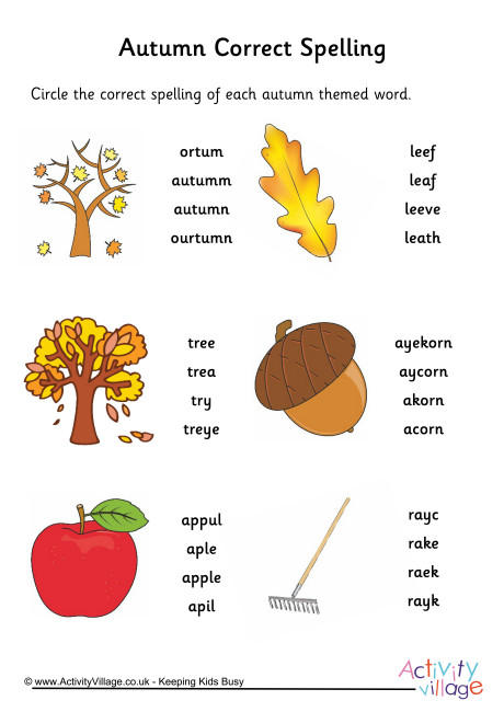Autumn spelling corrections worksheet