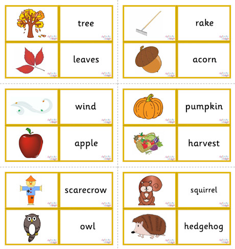 Autumn vocabulary matching cards