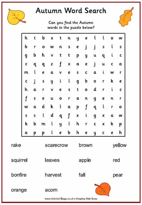 Autumn word search puzzle