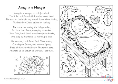 Away In A Manger Christmas Carol Colouring Page