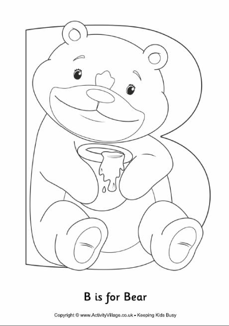 B is for bear colouring page