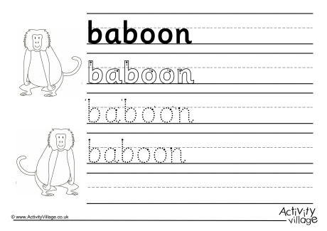Baboon Handwriting Worksheet