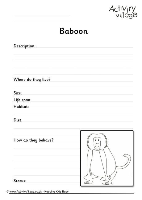 Baboon Worksheet