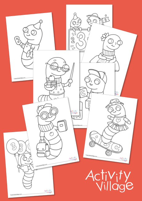 Back to school bookworm colouring pages 2